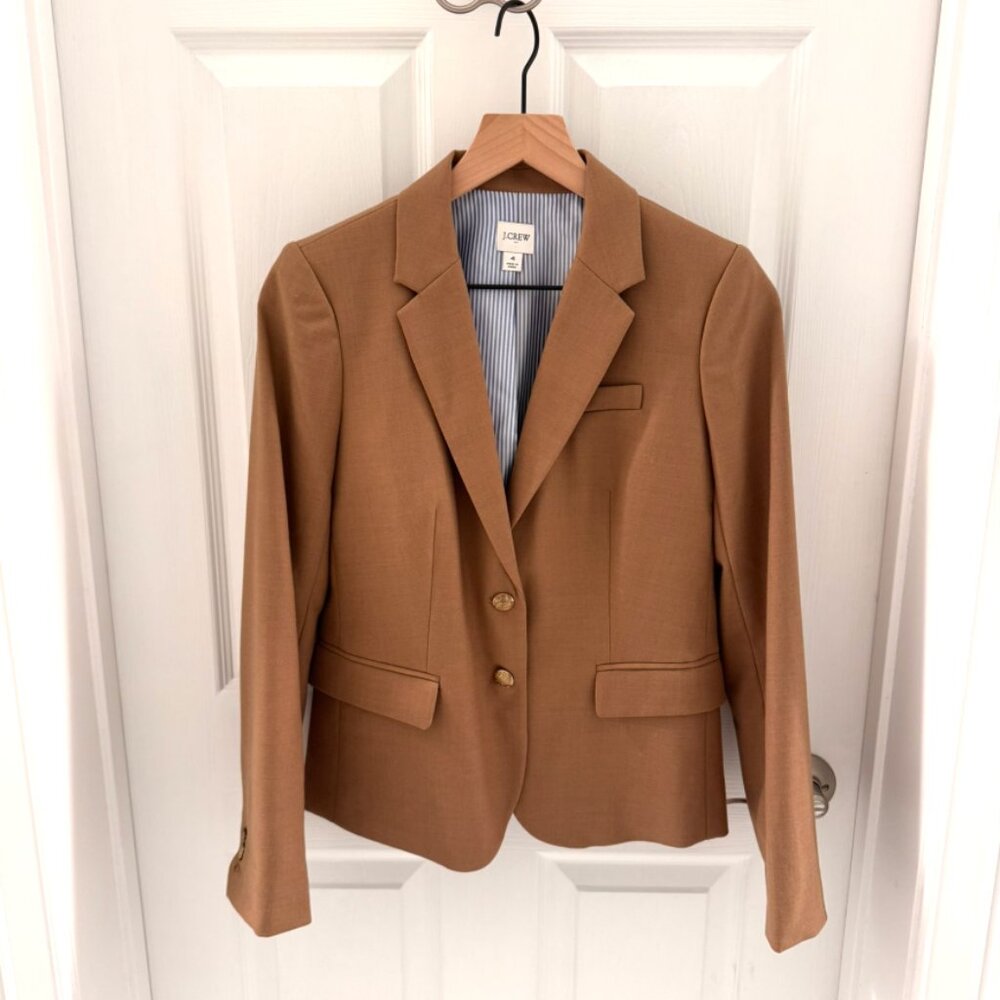 J.Crew Factory Original Schoolboy Blazer Woman Size 4 Tan Camel / Wool Blend - Picture 2 of 8